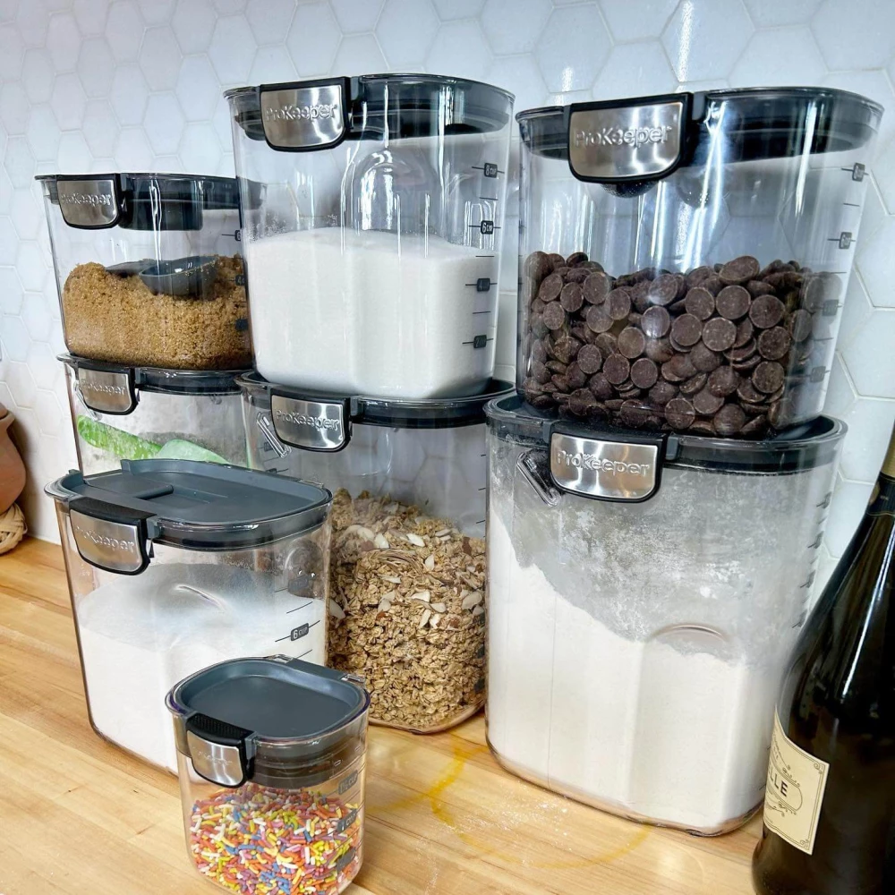 Progressive Prepworks ProKeeper 6 Piece Kitchen Clear Plastic  Food Storage Organization Container Baking Canister Set, Red: Home & Kitchen